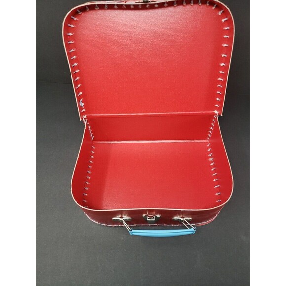 Two European Mini Suitcases for Toys or Doll Clothes Red Blue Metal Handle Clasp - Picture 10 of 16